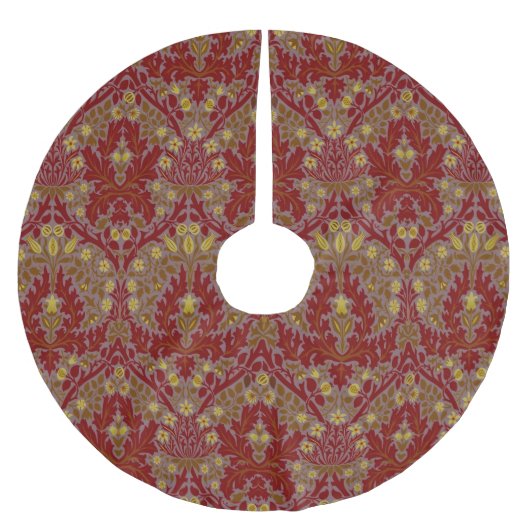 Antike Rote Goldene William Morris Herbstblumen Polyester Weihnachtsbaumdecke (Vorderseite)