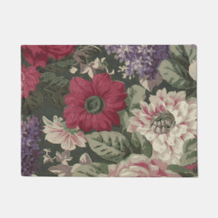 Antike rote pink blaue weiße Blumenmalerei Fußmatte