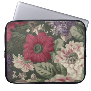 Antike rote pink blaue weiße Blumenmalerei Laptopschutzhülle