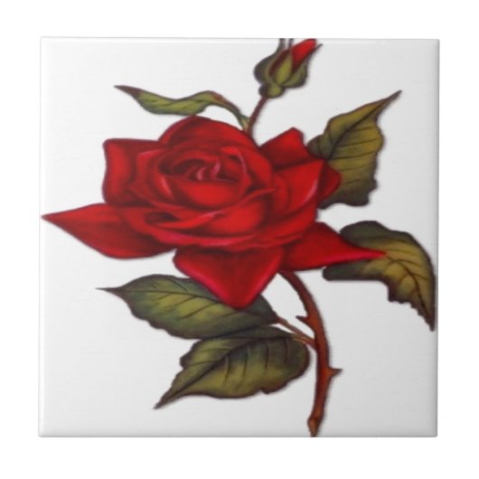 Antike rote Rose Fliese (Vorderseite)