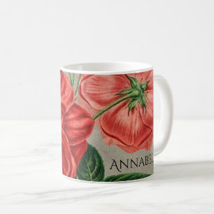 Antike rote Rose-Kunst auf grauem personalisiertem Kaffeetasse