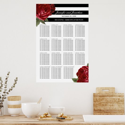 Antike Rote Rosen und schwarze Streifen Poster (Küche)