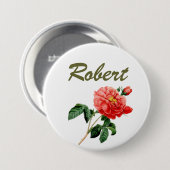 antike rote Rosenblumen Name Pin Button (Vorne & Hinten)