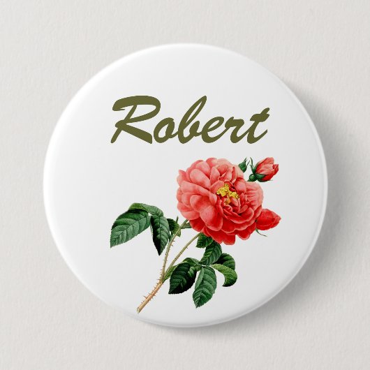 antike rote Rosenblumen Name Pin Button (Vorderseite)