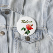 antike rote Rosenblumen Name Pin Button (Beispiel)