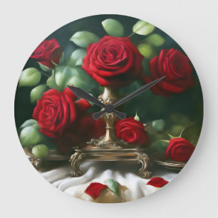 Antike rote Rosenblüten Große Wanduhr