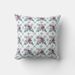 Antike rote und blaue Rosen Dekoration Kissen
