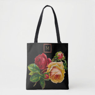 Antike rote und cremefarbene Rose mit Monogramm Tasche