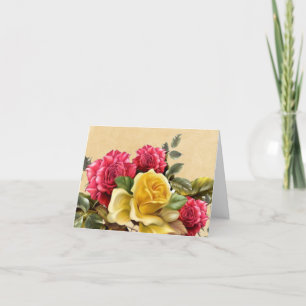 Antike rote und gelbe Rosen Blumen Dankeskarte