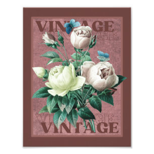 Antike rote Vintage-Erbstück-Rose Kunstdruck Fotodruck