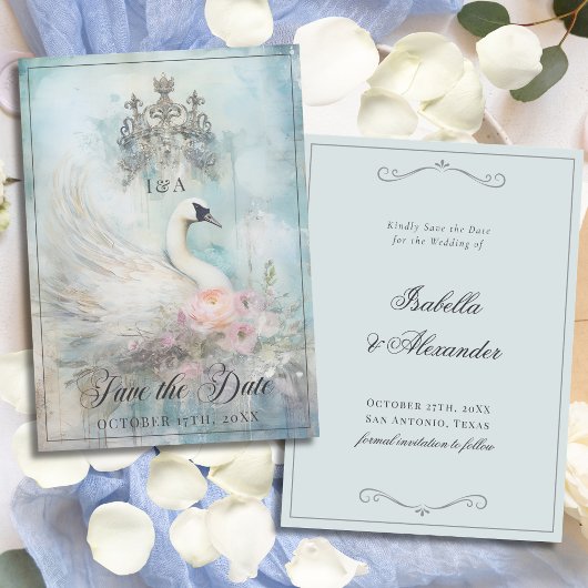 Antike Royal Swan Princess Märchen Hochzeit Save The Date