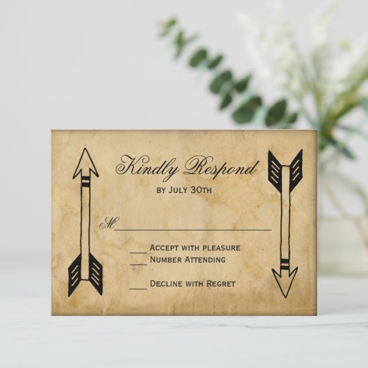 Antike RSVP-Karten für Tribal Arrow-Hochzeiten RSVP Karte (Stehend Vorderseite)