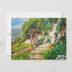 Antike Ruinen mit sonnenbeleuchtetem Baum - Ölgemä Postkarte