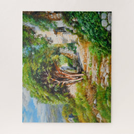 Antike Ruinen mit sonnenbeleuchtetem Baum - Ölgemä Puzzle