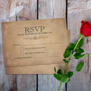 Antike rustikale alte Pergament-Victorian-Hochzeit RSVP Karte
