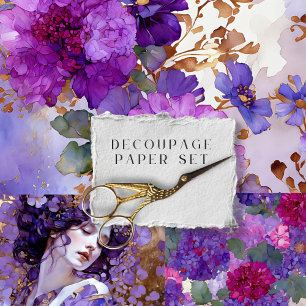 Antike Rustikale Blumen Botanische Decoupage Geschenkpapier Set