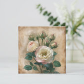 Antike rustikale Creme mit rosa Wildrose Karte (Stehend Vorderseite)