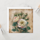 Antike rustikale Creme mit rosa Wildrose Karte (Vorderseite/Rückseite Beispiel)