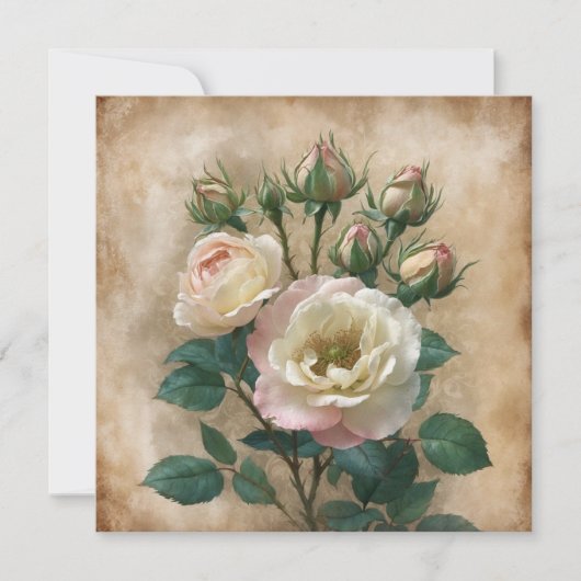 Antike rustikale Creme mit rosa Wildrose Karte (Vorderseite)