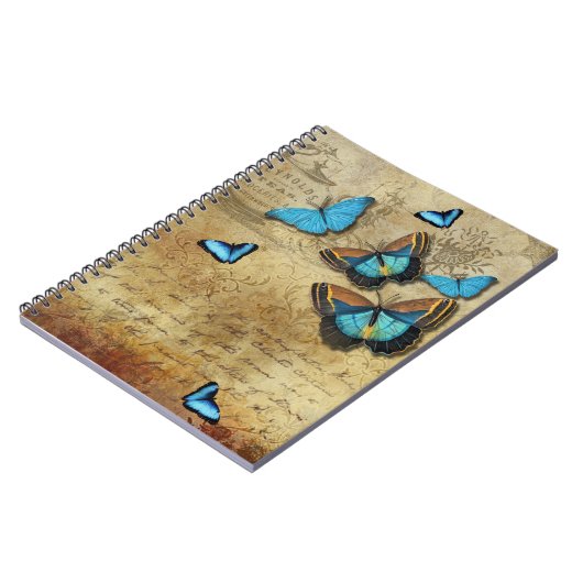 Antike rustikale Dekoration N Blaue Schmetterlinge Notizblock (Linke Seite)