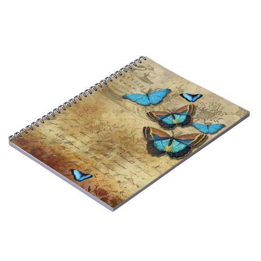 Antike rustikale Dekoration und blaue Schmetterlin Notizblock (Linke Seite)