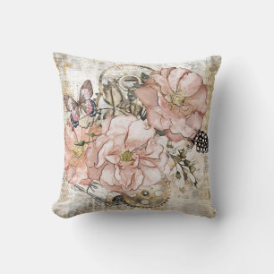 Antike rustikale Ephemera rosa floral Kissen
