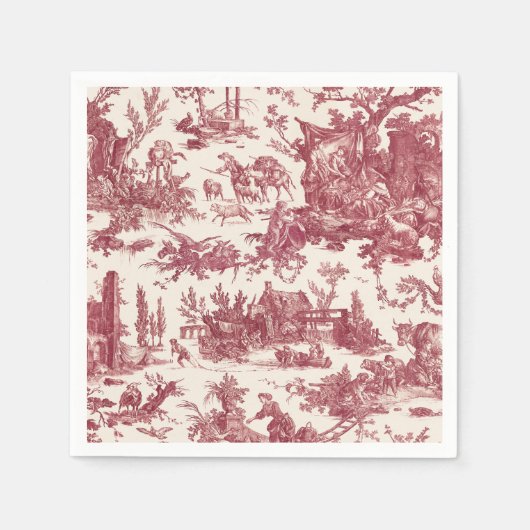 Antike rustikale französische Toile-Rot & Beige Serviette (Vorderseite)