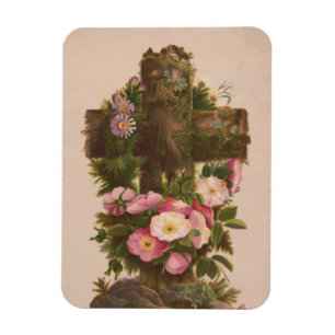 Antike rustikale Kreuz, Wilde Rosen, Osterkarte, Magnet