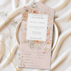 Antike Rustikale Rosa & Salbei Blumenrahmung Rosa  All In One Einladung