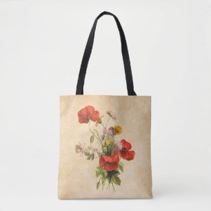 Antike rustikale rote Mohnblumen wilde Blumen Beig Tasche