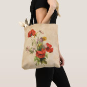 Antike rustikale rote Mohnblumen wilde Blumen Beig Tasche (Von Nahem)