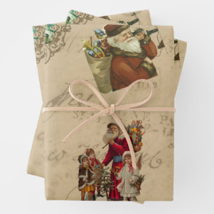 Antike Rustikale Viktorianische Weihnachtscollage Geschenkpapier Set