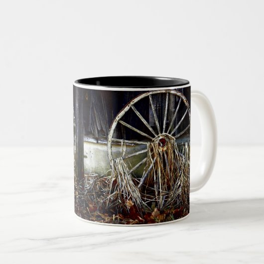 Antike Rustikale Wagenrad Tasse Ländliche Kunst (VorderseiteRechts)