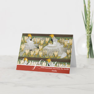 Antike Sage-Grün-Cockatoo-Papageien-Magnolien-Kuns Feiertagskarte