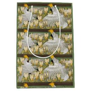Antike Sage-Grün-Cockatoo-Papageien-Magnolien-Kuns Mittlere Geschenktüte