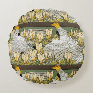 Antike Sage-Grün-Cockatoo-Papageien-Magnolien-Kuns Rundes Kissen