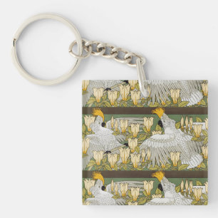 Antike Sage-Grün-Cockatoo-Papageien-Magnolien-Kuns Schlüsselanhänger