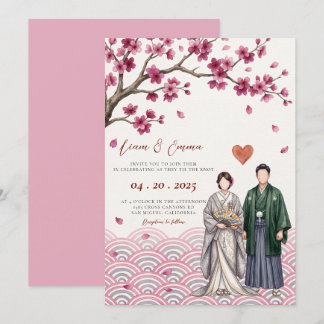 Antike Sakura Kirschblüten Asiatische Pink Hochzei Einladung