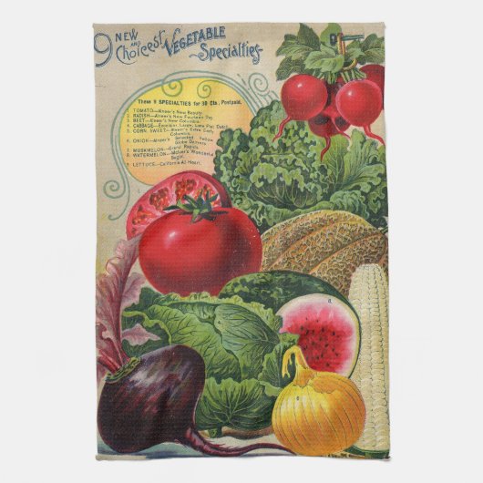 Antike Samenkatalog Farbige Gemüse Geschirrtuch (Vertikal)