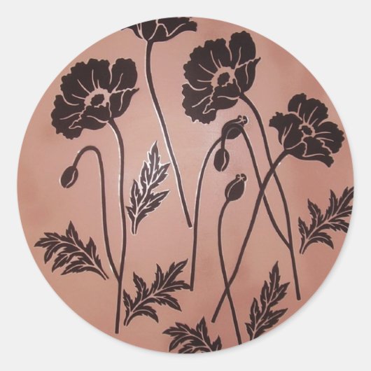 Antike Samt Mohnblumen Runder Aufkleber (Vorderseite)