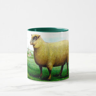 Antike Schafmalerei Lamm auf grasbewachsenem Weide Tasse