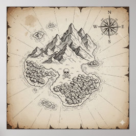 Antike Schatzinsel Karte Poster