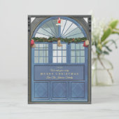 Antike Schaufenster Illustration Blau Feiertagskarte (Stehend Vorderseite)