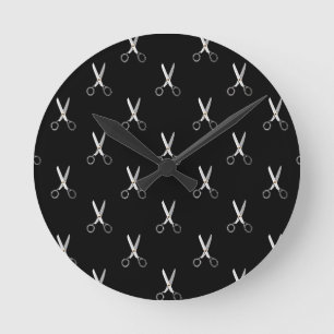 Antike Schere Schwarzes Minimalistisches Muster Runde Wanduhr
