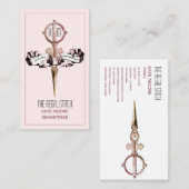Antike Schere und rosa Banner Seamstress Visitenkarte (Vorne/Hinten)