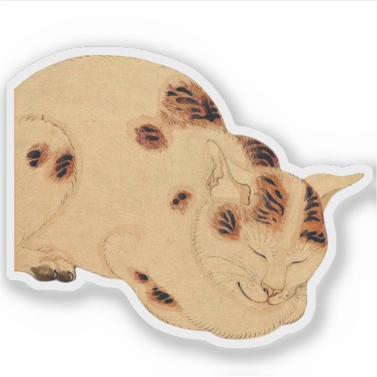 Antike Schlafkatze Japanischer Holzblock Ukiyo-e Aufkleber (Vorderseite)