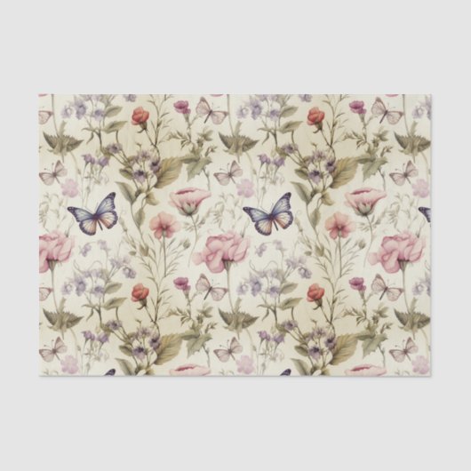 Antike Schmetterlinge und Blume Dekoupage Seidenpapier (Vorderseite)