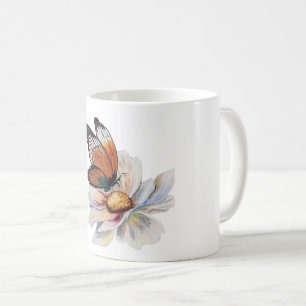 Antike Schmetterlings-Blumen-Keramiktasse im Aquar Kaffeetasse
