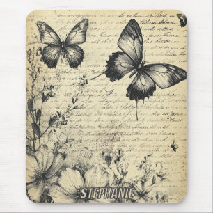 Antike Schmetterlings-Entomologie-Botanik-Skizze Mousepad