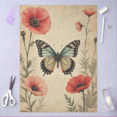 Antike Schmetterlings-Mohn-Blumen-Möbel-Decoupage Seidenpapier (Basteln)